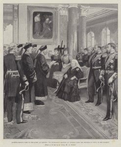Bezoek van Li-Hung-Chang aan de koningin in Osborne, Zijne Excellentie leest een adres van de keizer van China aan Hare Majesteit door Amedee Forestier