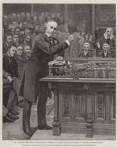 Mr Gladstone legt zijn Plan voor de Regering van Ierland uit aan het Lagerhuis, donderdag 8 april door Amedee Forestier