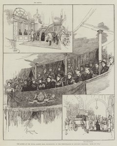 De koningin in de Royal Albert Hall, Kensington, bij de uitvoering van Gounod
