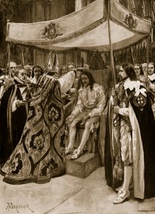 De zalving van Karel I door George Abbot, aartsbisschop van Canterbury, in Westminster Abbey, op Maria-Lichtmis, 1626 door Amedee Forestier