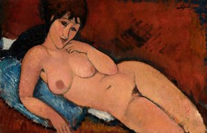 Naakt op een blauw kussen door Amedeo Modigliani