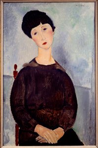 Portret van een zittend bruin meisje schilderij door Amedeo Modigliani