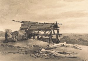 Uitzicht bij Harrow: met landarbeider, kar en vervallen schuur door Amelia Long