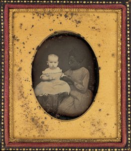 Portret van een kind en jonge vrouw door American 19th Century