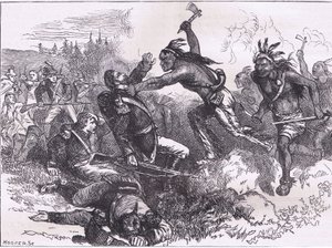 Aanval van de indianen op Fort Dearborn, illustratie uit Cassells Geschiedenis van de Verenigde Staten