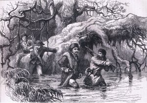 Clarke en zijn soldaten steken de Wabash over, illustratie uit Cassells Geschiedenis van de Verenigde Staten gepubliceerd door Cassell, Petter & Galpin, ca. 1900 (litho)