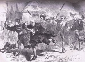 Vlucht van Hutchinson voor de relschoppers 1766, illustratie uit Cassells History of the United States, uitgegeven door Cassell, Petter & Galpin, ca. 1900 door American English school