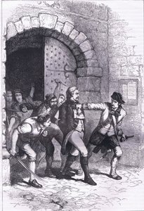 Huddy wordt uit de gevangenis geleid om opgehangen te worden, illustratie uit Cassells Geschiedenis van de Verenigde Staten gepubliceerd door Cassell, Petter & Galpin, ca. 1900 (litho) door American English school