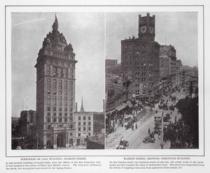 San Francisco: Spreckles of Call Building, Market Street; Market Street, met Chronicle Building (zw/w foto) door American Photographer (after)