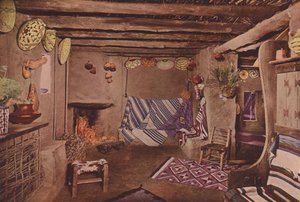 Interieur Hopi huis, Grand Canyon, Arizona (ingekleurde foto) door American Photographer