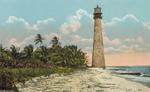 Miami, Florida, ca 1925: Cape Florida en vuurtoren (kleurenfoto)