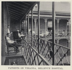 Patiënten op veranda, Bellevue Hospital