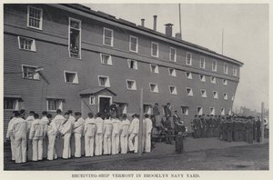 Ontvangstschip Vermont in Brooklyn Navy Yard