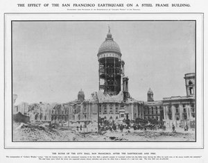De ruïnes van het stadhuis na de aardbeving en brand van 1906, 1906