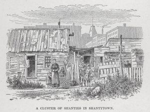 Een cluster van hutjes in Shantytown (litho) door American School
