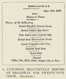 Een lunch, prachtig geserveerd op Broadway voor vijfentwintig cent, facsimile door American School
