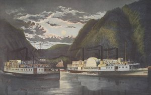 Een nacht op de Hudson - Door bij daglicht, uitgegeven 1864, Currier & Ives door American School