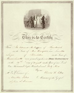 Een huwelijksakte van 1849 door American School