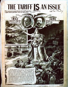 Een politieke poster die pleit voor McKinleys belastingcode boven die van Wilson
