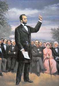 Abraham Lincoln (1809-65) houdt de Gettysburg-toespraak in Gettysburg, Pennsylvania, november 1863