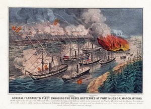 Vloot van admiraal Farragut in gevecht met de rebellenbatterijen bij Port Hudson, 14 maart door American School