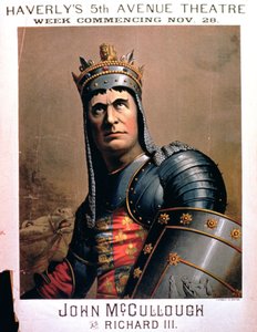 Advertentie voor John McCullough als Richard III in Haverlys 5th Avenue Theatre, New York door American School