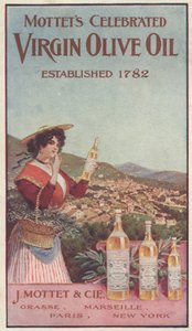 Advertentie voor Mottets Celebrated Virgin Olive Oil, c.1900
