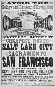 Advertentie voor Union en Central Pacific Railroad Line, ca. 1870 door American School