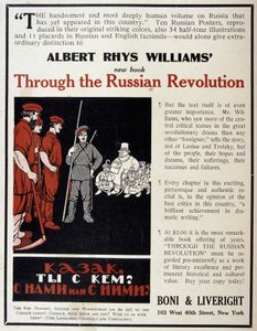 Reclame voor de verkoop van het boek "De Russische Revolutie" door Albert Rhys Williams in een Amerikaans tijdschrift