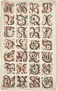 Alfabet, Fraktur schilderij, ca. 1825-50 door American School