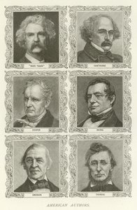 Amerikaanse auteurs, Mark Twain, Hawthorne, Cooper, Irving, Emerson, Thoreau door American School