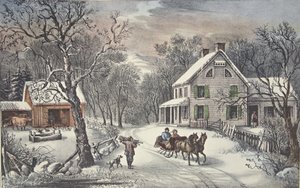 Amerikaans Landhuis - Winter, pub. 1868, Currier & Ives door American School