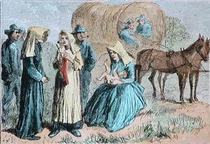 Amerikaanse wagenkaravaan pioniers, c.1860 door American School