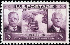 Amerikaanse postzegel voor de 25e verjaardag van het Panamakanaal door American School