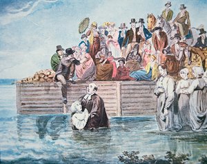 Anabaptisten van Philadelphia getuigen van een volledige onderdompeling doop in een rivier door American School