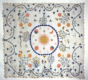 Applicatie quilt met Zon, Maan, Sterren en de Hof van Eden, uit Arkansas door American School
