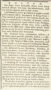 Artikel uit de Boston Chronicle met details over het Boston Bloedbad, 5 maart 1770 (krantenartikel) door American School