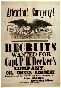 Attentie! Compagnie!, wervingsaffiche voor de 156e Infanterie van New York, 1862 door American School