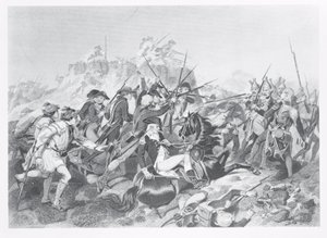Slag bij Saratoga - Generaal Arnold gewond bij de aanval op de Hessische redoute, 17 oktober 1777 door American School