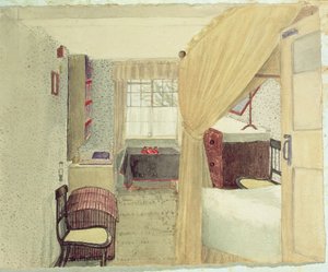 Slaapkamerinterieur in Albany, New York, 1861