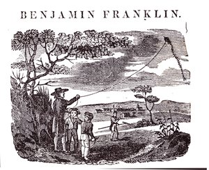 Benjamin Franklin (1706-90) voert zijn vliegerexperiment uit