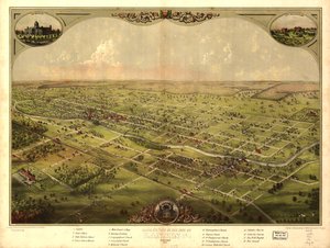 Vogelperspectief van de stad Lansing, Michigan 1866 (kleur litho) door American School
