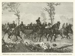Bismarck begeleidt de koets van Napoleon III naar het Kasteel van Wilhelmshohe door American School