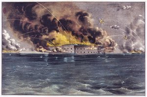 Bombardement van Fort Sumter, Charleston Harbor, 12 en 13 april 1861, uitgegeven 1861 door American School