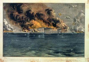 Bombardement van Fort Sumter, Charleston Harbour, 12 en 13 april 1861, uitgegeven door Currier en Ives door American School