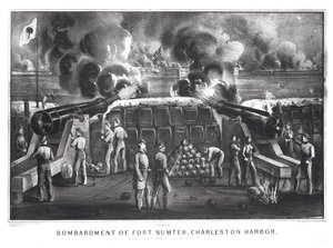 Bombardement van Fort Sumter, Charleston Haven vanuit Fort Moultrie, 12 en 13 april 1861, gepubliceerd door Currier en Ives