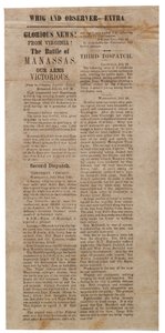 Affiche aankondiging van de Eerste Slag bij Manassas, Whig en Observer Extra, na 22 juli 1861 door American School
