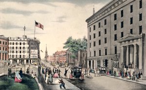 Broadway New York, Zuid vanaf het Park, gegraveerd en uitgegeven door Nathaniel Currier (1813-88) New York