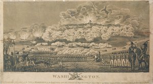 Brand van Washington door de Britten, 24 augustus 1814, gepubliceerd door I. Ryland door American School