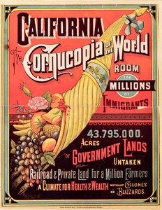 Californië, Hoorn des Overvloeds van de Wereld, gepubliceerd door Rand McNally & Co., ca. 1870